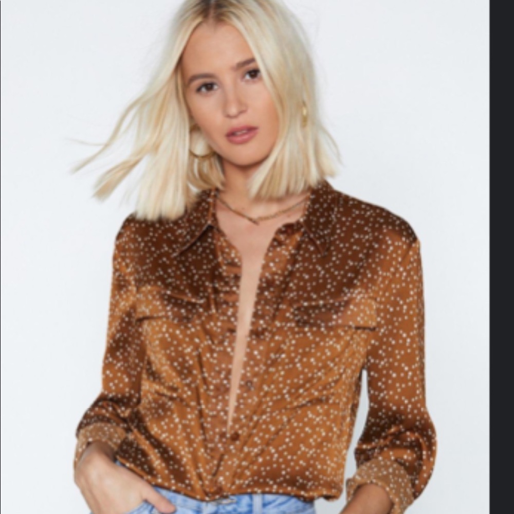 Nasty Gal brown polka dots button up